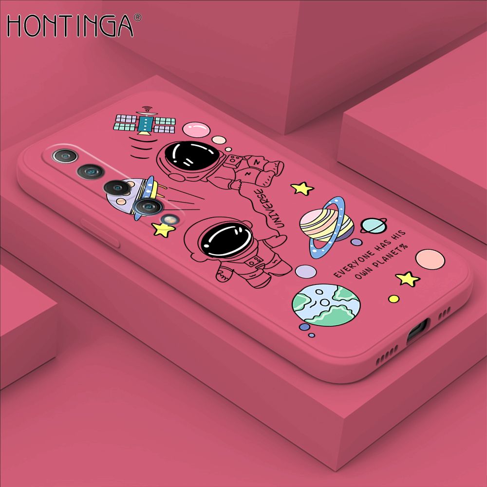 Hontinga for Xiaomi Mi 10 Case Fashion Earth Planet Astronaut Phone Case Soft Square Edge Silicone Cases Full Lens Cover Shockproof Protection Cover