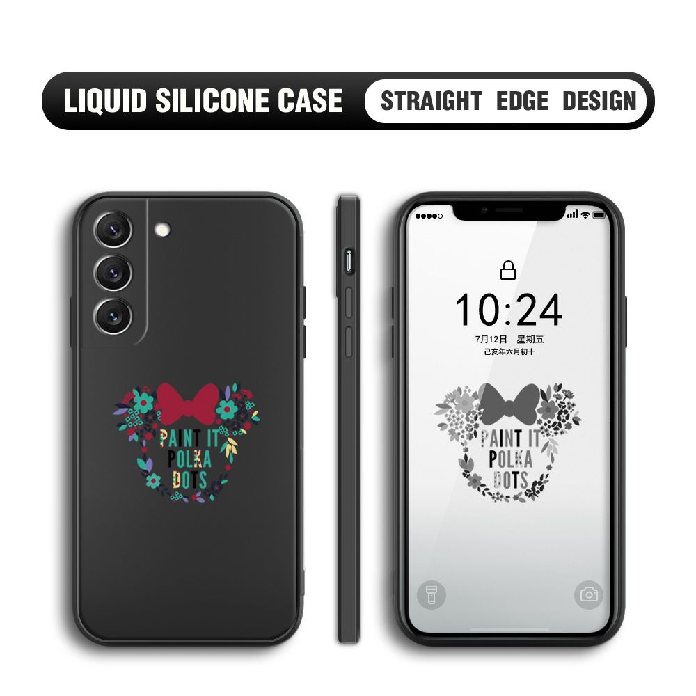 BILI for Samsung S22 5G Back Cover Flowers Minnie Multicolor Liquid Silicone Phone Case Soft Square Lens Protection Phone Cases