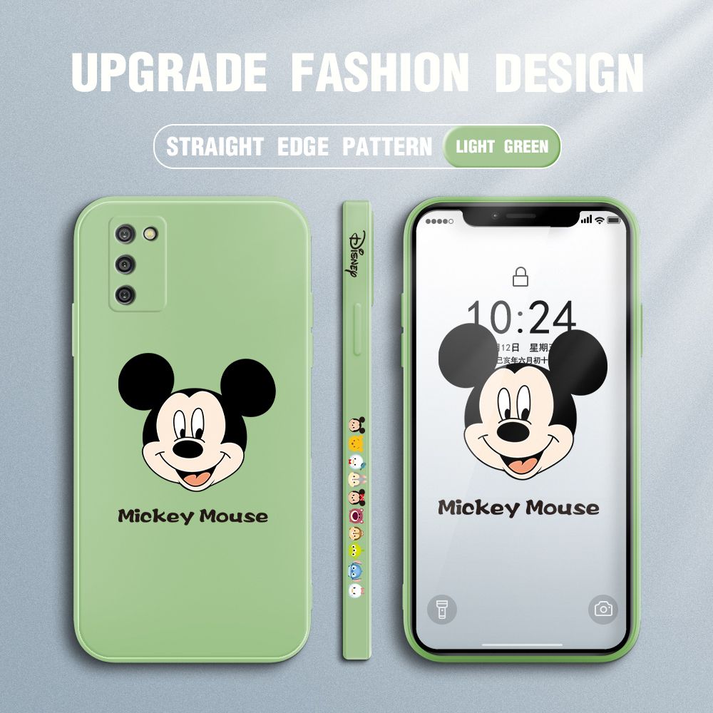 Jizetin for Samsung Galaxy A02S / M02S Case Creative Cartoon Mouse Avatar Side Design Phone Case Square Edge Pattern Liquid Silicone Cases Full Cover Camera Shockproof Protective Case