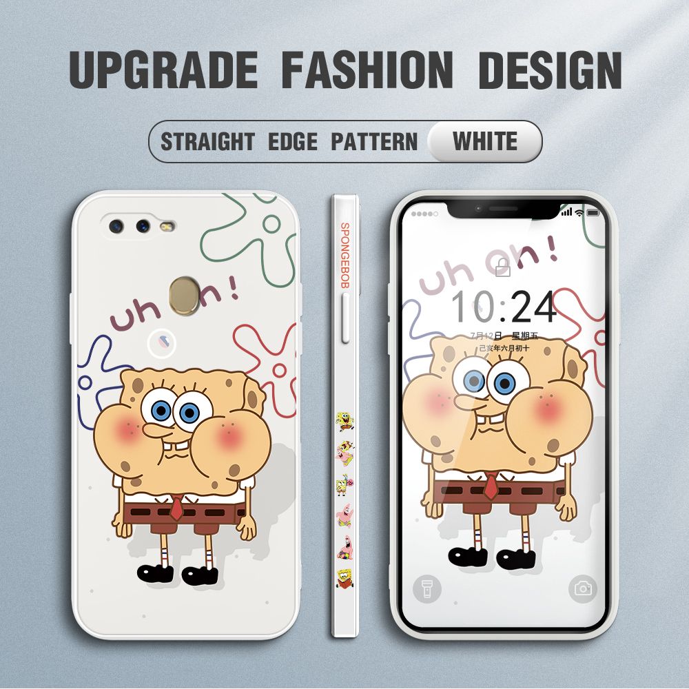 Jizetin for OPPO A5S Case Side Design Phone Cover New Cartoon SpongeBob SquarePants Cover Square Edge Pattern Liquid Silicone Trend Case
