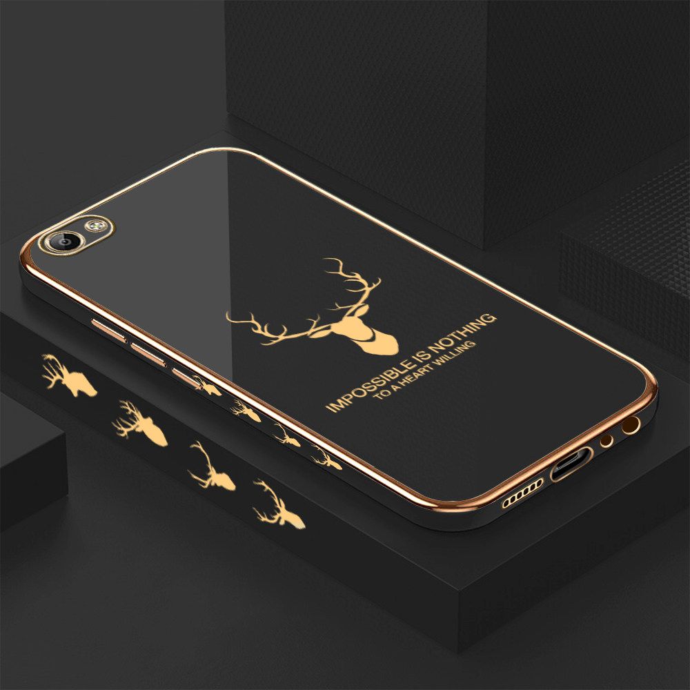 Luxury 6D Plating Case for Vivo V5 Lite Alphabet Lucky Deer Side Pattern Back Cover Soft Silicone Square Frame Shiny Bling Phone Cases + Free Lanyard
