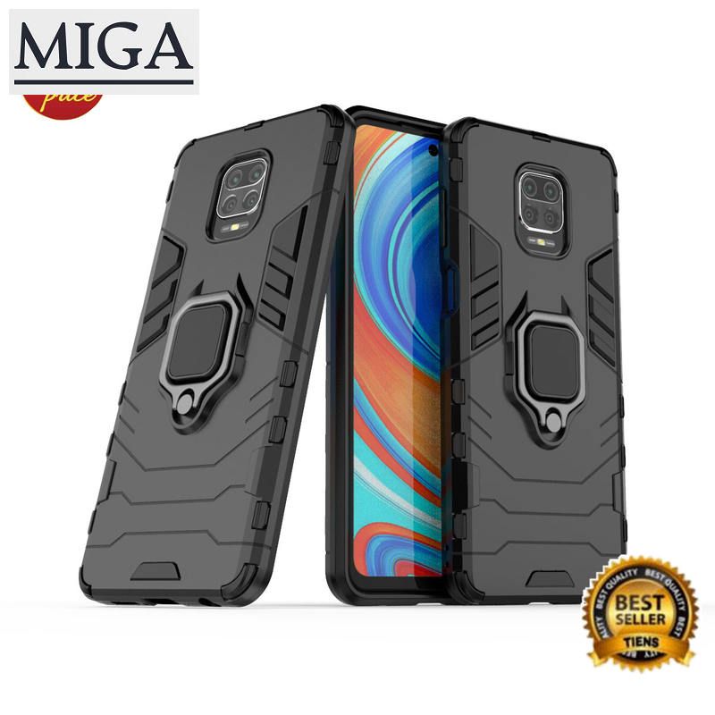 for Xiaomi Redmi Note 9S/Note 9 Pro/Note 9 Pro Max Case, Litchi TPU and Hard PC Luxury Armor Shockproof Metal Ring Holder Cover Phone Casing