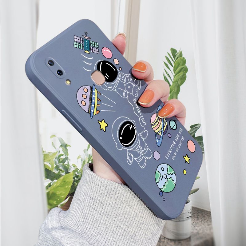 AMORVOR for Vivo Y85 Back Cover Cartoon Cute Astronaut Side design Soft Case Liquid Silicone Phone Cases