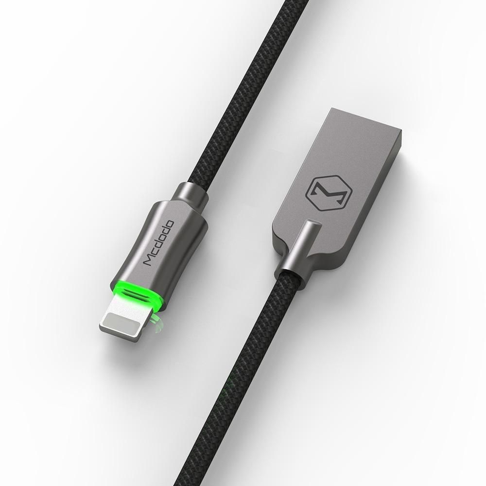1.2m Nylon Braided Auto Disconnect Lightning 8Pin Charging USB Cable - Grey