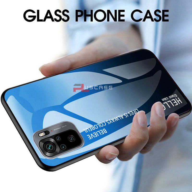 PlusCase for Xiaomi Redmi Note 10 4G / Redmi Note 10S Case Glass Hard Gradient Painted Shockproof Phone Back Cover