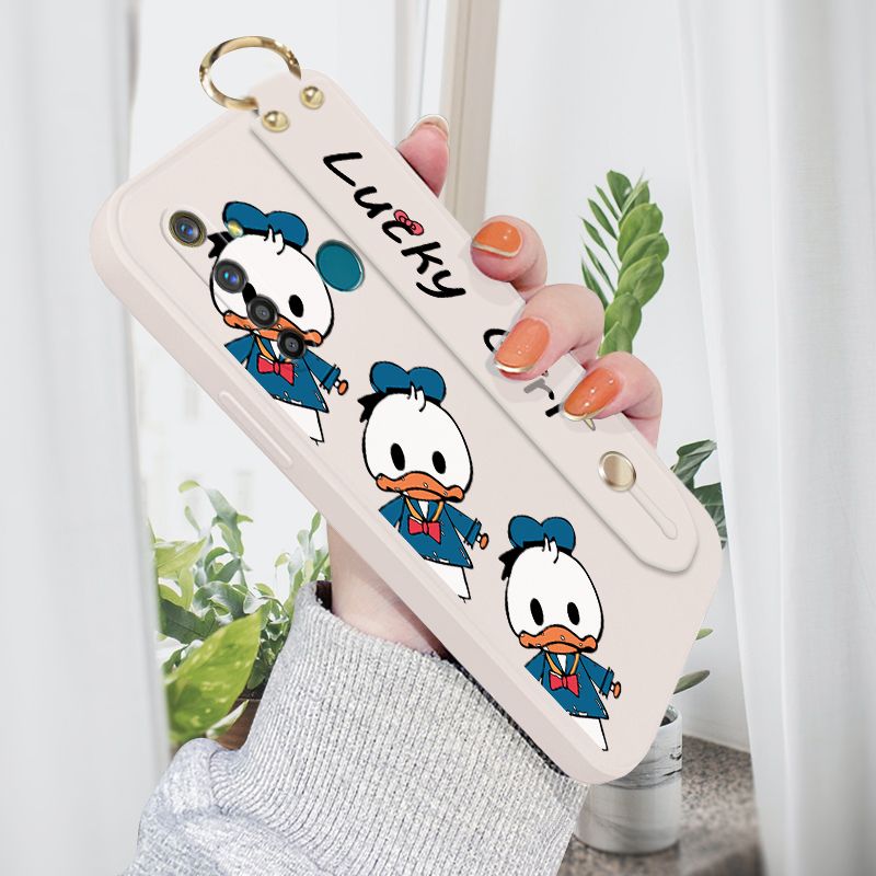 Jizetin for Realme 5 Pro Cute Little Donald Duck Wrist Strap Phone Case Candy Color shock proof Protective Phone Cases