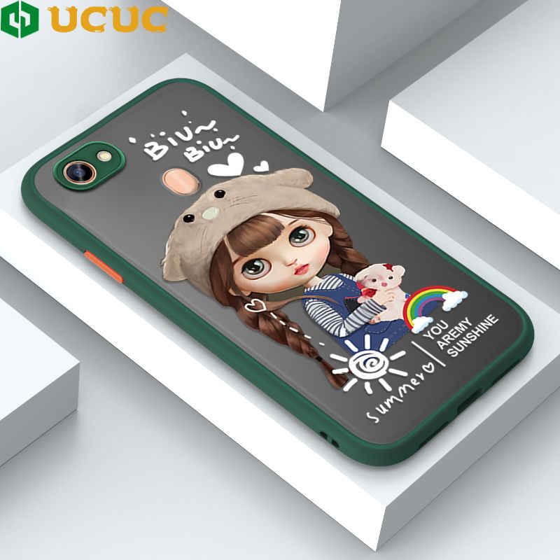 UCUC for OPPO F5 A73 A75 A75s Back Cover Rainbow Lovely Girls Frosted Transparent Hard Phone Case Thin Shockproof Full Cover Camera Protect Case