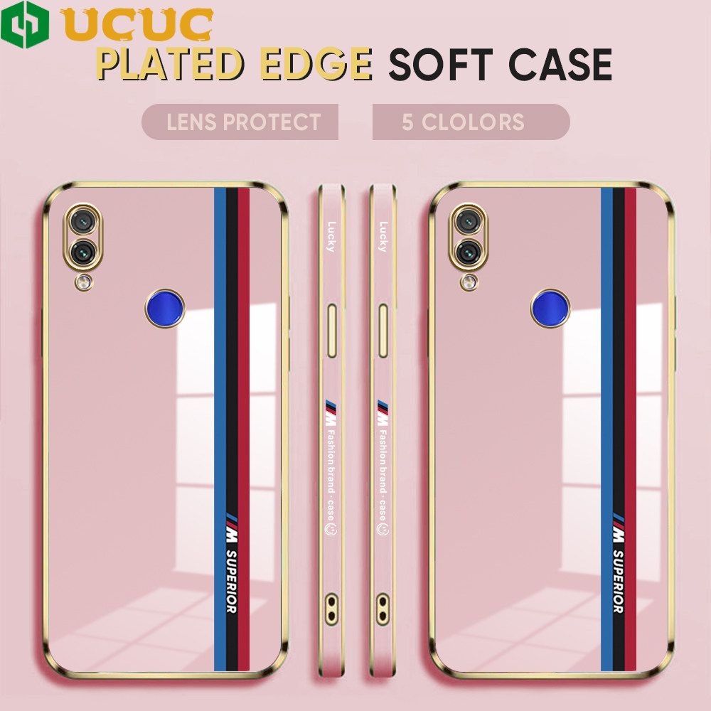 UCUC for Redmi Note 7 Note 7 Pro Back Cover + Free Lanyard Track Sign Luxury 6D Plating Case Side Pattern Soft Silicone Square Phone Cases