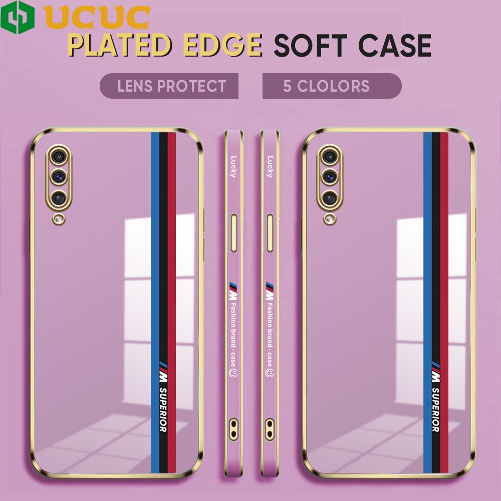 UCUC for Samsung Galaxy A50 A30S A50S Back Cover + Free Lanyard Track Sign Luxury 6D Plating Case Side Pattern Soft Silicone Square Phone Cases