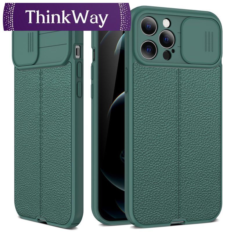 Slide Camera Lens Protection Case For iPhone 12 11 Pro Max XR X S 6 7 8 Plus Mini Luxury Leather Texture Cooling Soft Cover Capa