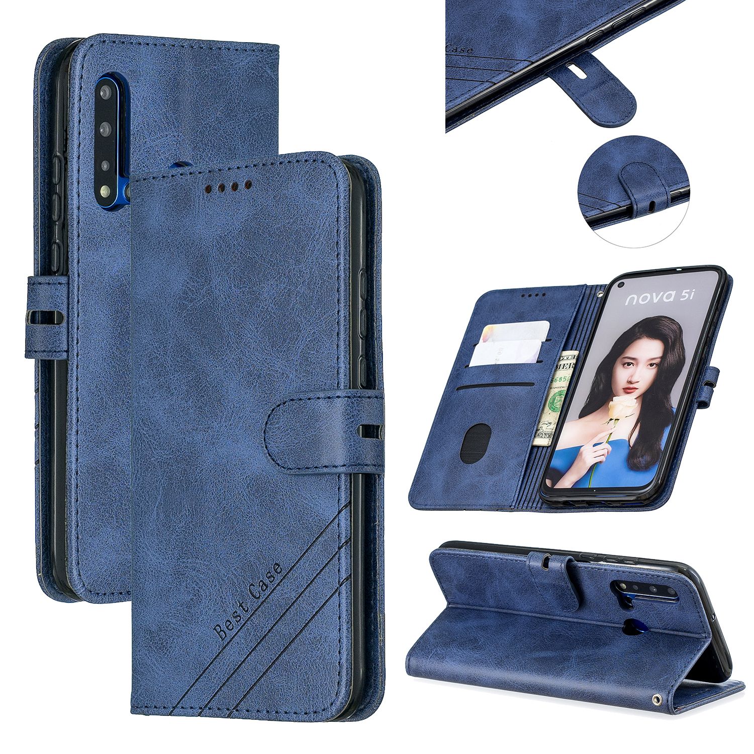 Yfashion For HUAWEI P20 LITE 2019- 5I Denim Pattern Solid Color Flip Wallet PU Leather Protective Phone Case with Buckle & Bracket