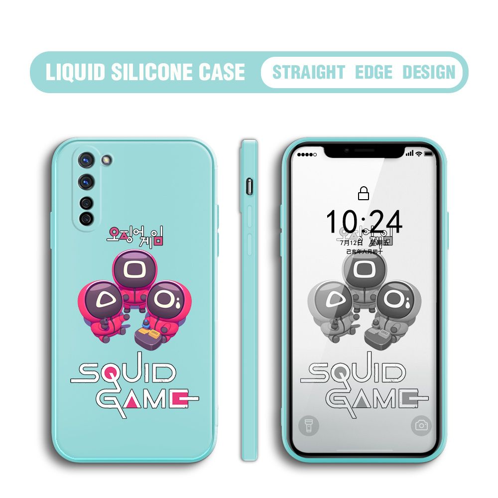 Jizetin for OPPO Reno3 5G Case Cute Cartoon Cute Squid Character Phone Cover Square Liquid Silicone Shockproof Phone Protective Case