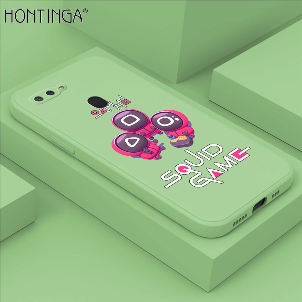 Hontinga for OPPO F9 / F9 Pro / Realme 2 Pro / U1 Case Cute Cartoon Cute Squid Character Phone Cover Square Liquid Silicone Shockproof Phone Protective Case