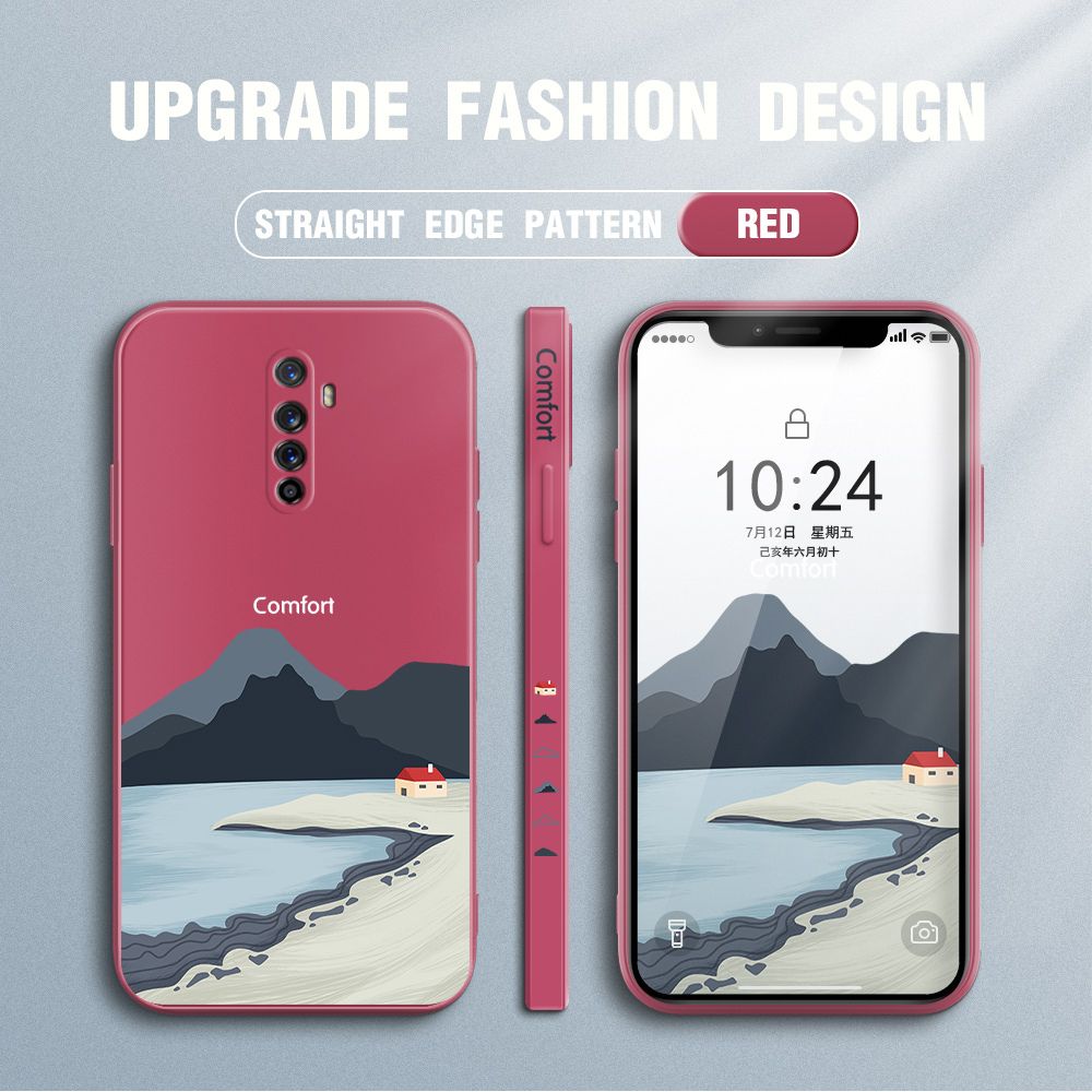 Jizetin for Realme X2 Pro / Reno Ace Case Mount Fuji Design Side Design Phone Case Square Edge Pattern Liquid Silicone Cases Full Cover Camera Shockproof Protective Case