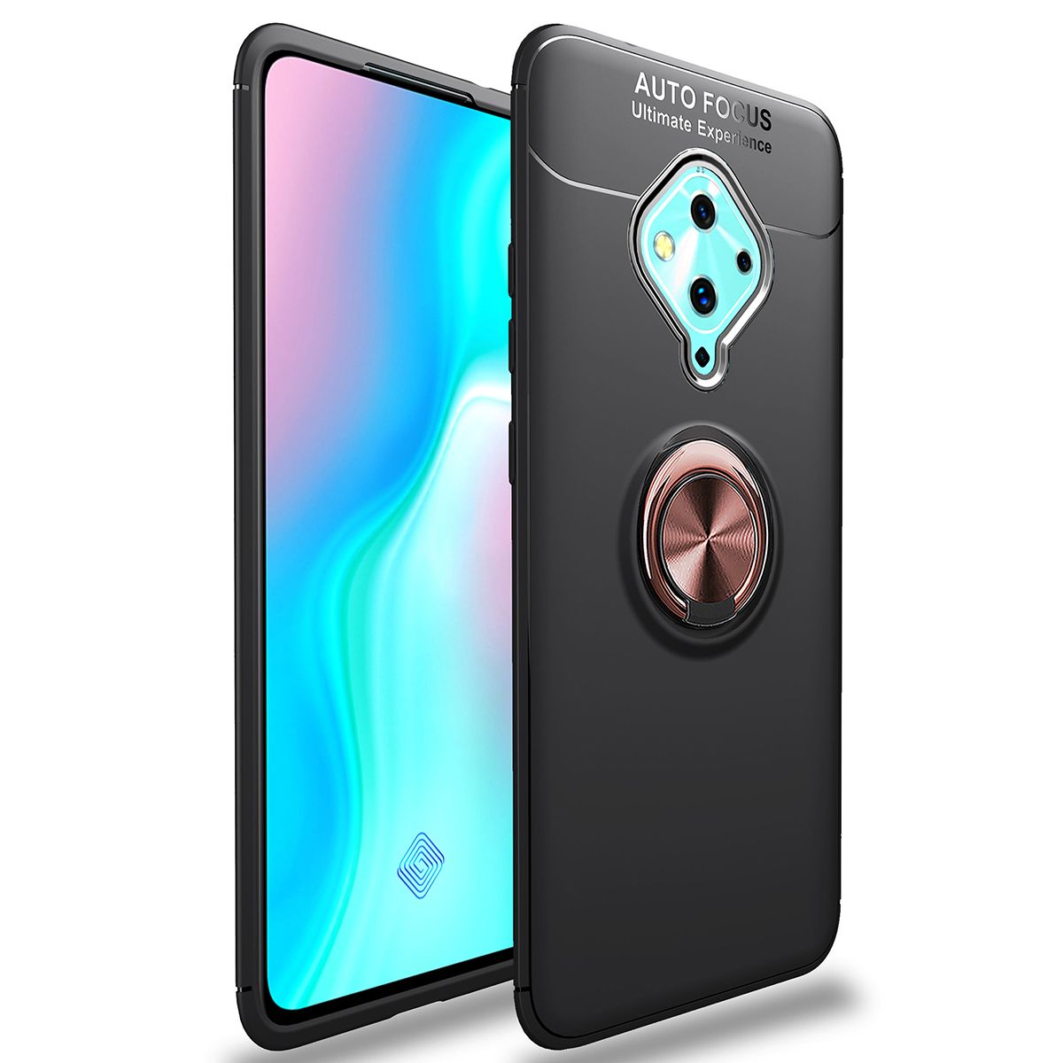 For VIVO V17 360 Degree Rotating Ring Clip Holder Case (Compatible with Magnetic Car Mount) Resilient TPU Drop Protection Armor Protective Case Cover