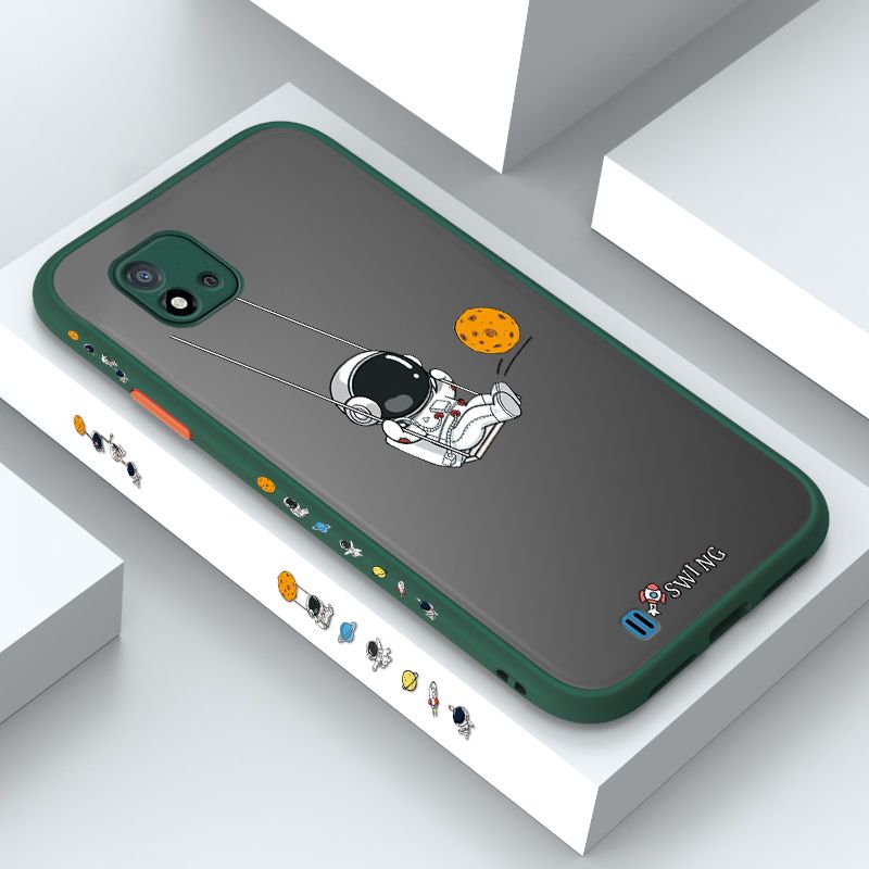 ZeroQiQi for Realme C20 Case Astronaut Swinging Side Printing Cover Frosted Ultra Thin Protective Anti Fall Phone Case