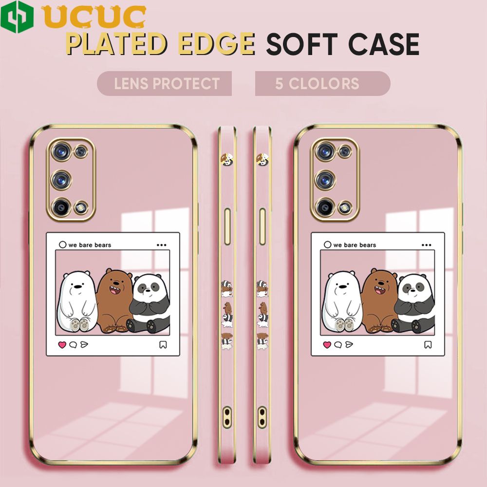 UCUC for Realme X7 Pro 5G Cover Bears Photo Luxury 6D Plating Soft Casing Silicone Square Frame Phone Case Shiny Bling Back Cover + Free Lanyard