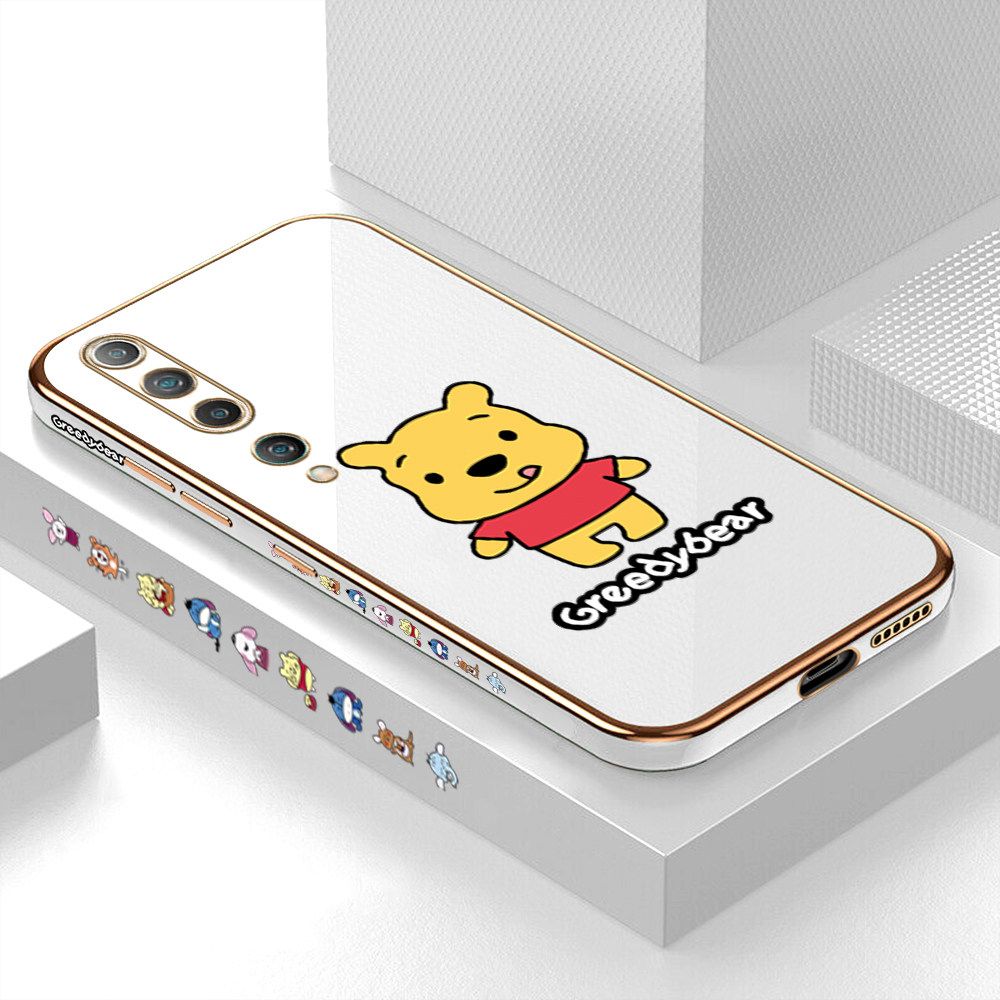 Luxury 6D Plating Case for Xiaomi 10 Squirming Little Sweet Bear Side Pattern Back Cover Soft Silicone Square Frame Shiny Bling Phone Cases + Free Lanyard