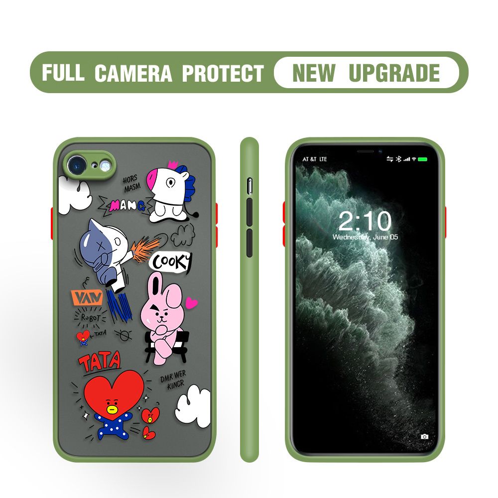 Hontinga for iPhone 7 / 8 / SE 2020 / SE 2022 Case Cute Cartoon Camera Shockproof Protection Cases Edge Frosted Transparent Phone Cover