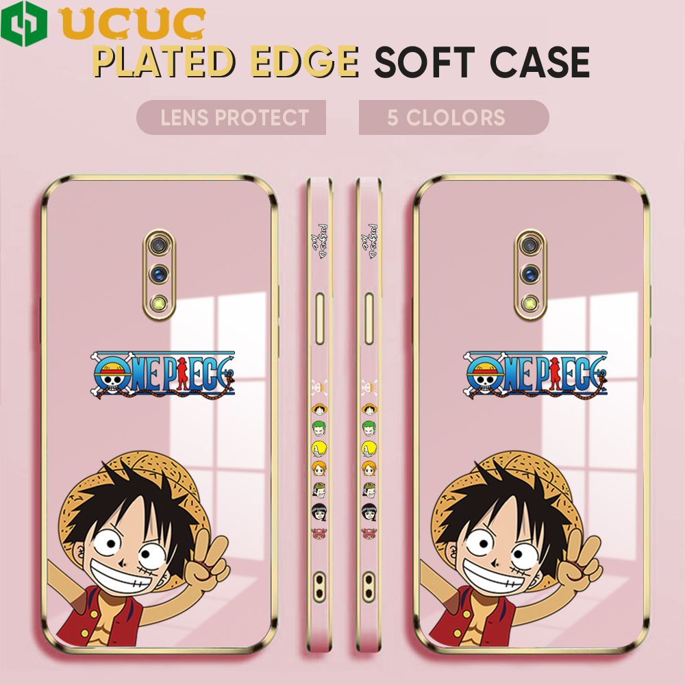 UCUC for Realme X / OPPO K3 Back Cover + Free Lanyard Wave Luffy Luxury 6D Plating Case Side Pattern Soft Silicone Square Phone Cases