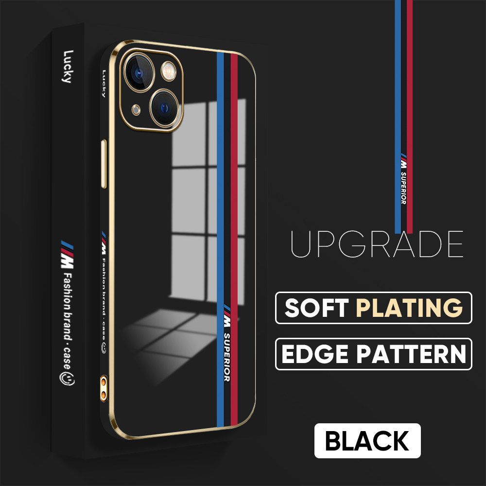 TA for iPhone 13 Back Cover + Free Lanyard Track Sign Luxury 6D Plating Case Side Pattern Soft Silicone Square Phone Cases