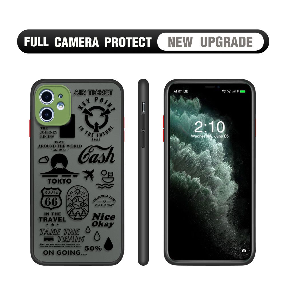 Hontinga for iPhone 11 Case Travel Poster Camera Shockproof Protection Cases Edge Frosted Transparent Phone Cover