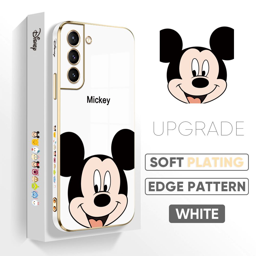Jizetin (Free Lanyard) Samsung S21 5G Back Cover Cartoon Mouse Luxury 6D Plating Case Side Pattern Soft Silicone Square Phone Cases