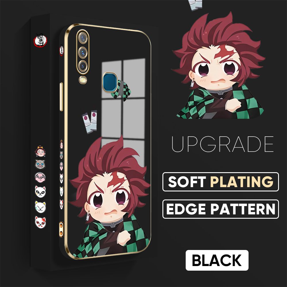 TA for Vivo Y17 Y15 Y12 Back Cover + Free Lanyard Cute Tanjiro Luxury 6D Plating Case Side Pattern Soft Silicone Square Phone Cases