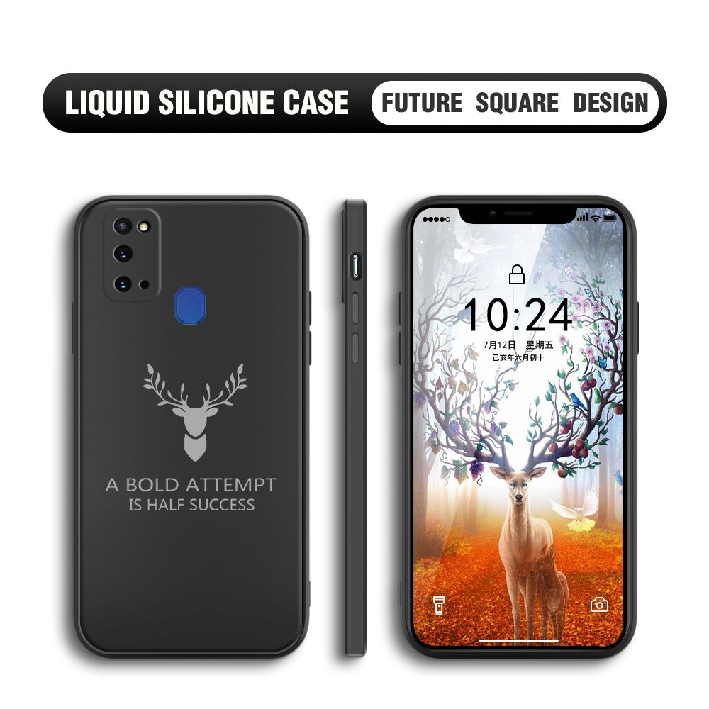 Hontinga for Samsung Galaxy M31 Case Soft Silicone Square ELK Deer Reindeer Phone Cases Full Cover Camera Shockproof Protection Rubber Case