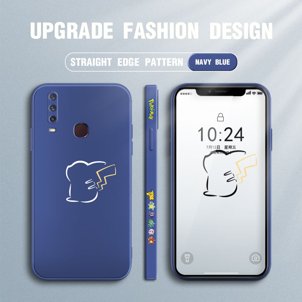 Jizetin for Vivo Y12 Y15 Y17 Case New Pikachu Pokémon Design Side Design Phone Case Square Edge Pattern Liquid Silicone Cases Full Cover Camera Soft Protection Case