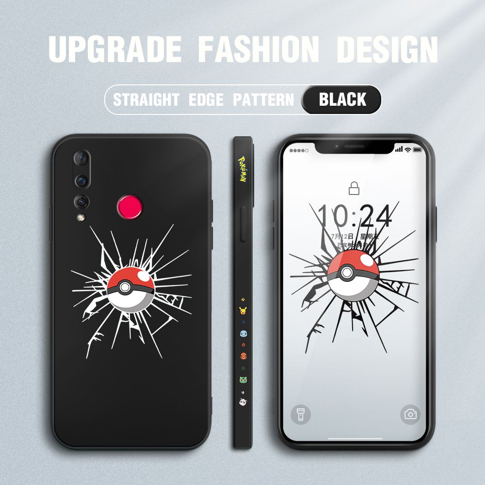 Jizetin for Huawei Nova 4 Case Cartoon Pokémon Pocket Monster Design Side Design Phone Case Square Edge Pattern Liquid Silicone Cases Full Cover Camera Shockproof Protective Case