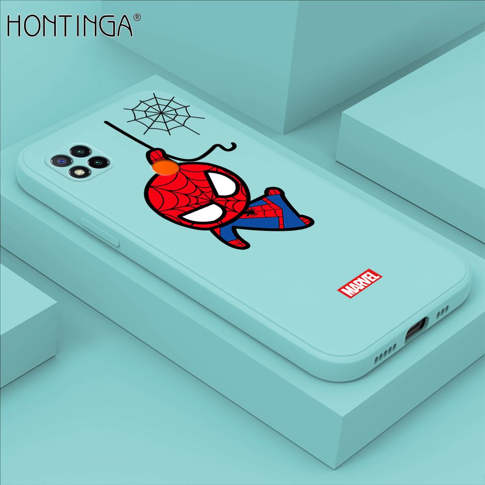 Hontinga for Redmi 9C / Redmi 10A Case Cute Marvel Avengers Cartoon Spiderman Spider Man Phone Case Square Edge Silicone Cases Full Lens Cover Shockproof Protection Case