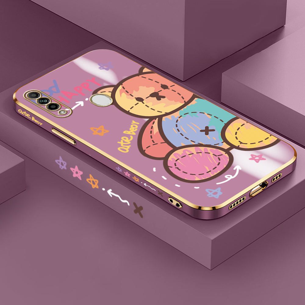 Jizetin (Free Lanyard) OPPO A31 2020 Case Color Doll Bear Luxury 6D Plating Soft Casing Silicone Ultra Thin Phone Cover