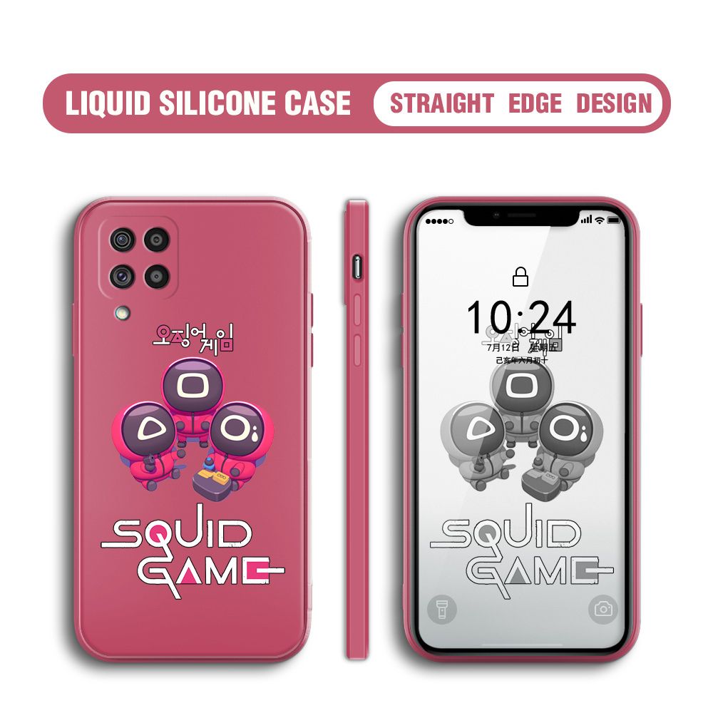UCUC for Samsung Galaxy M62 Case Cute Cartoon Cute Squid Character Phone Cover Square Liquid Silicone Shockproof Phone Protective Case