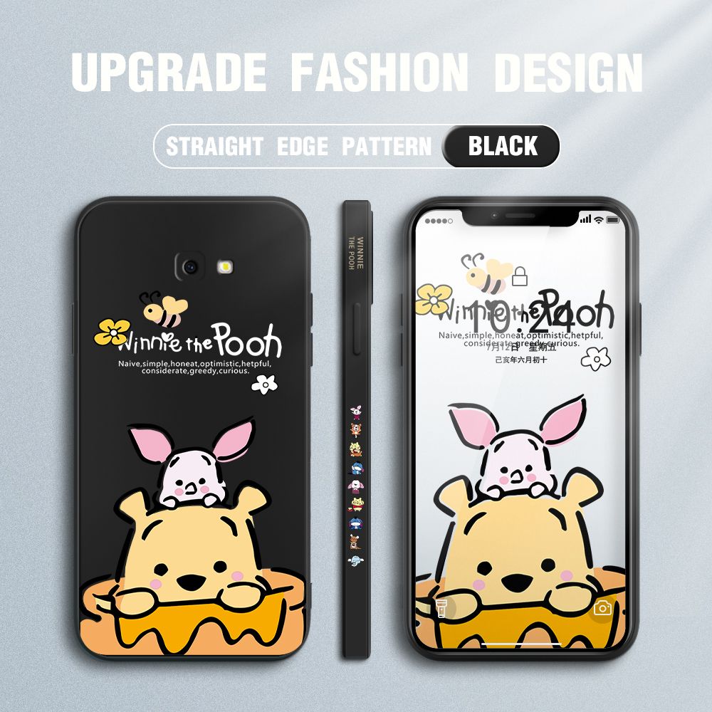 Jizetin for Samsung Galaxy J4 Plus 2018 Case Side Design Phone Cover Lovely Cartoon Pooh Bear Cover Square Edge Pattern Liquid Silicone Trend Case
