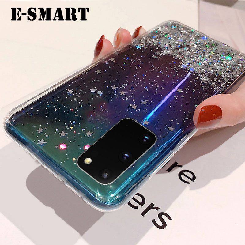 Phone Case Samsung Galaxy Note 20 Back Cover Glitter Silicone Soft Cases Starry Sky String Glitter Transparent Space Stars Moon Samsung Note 20 case