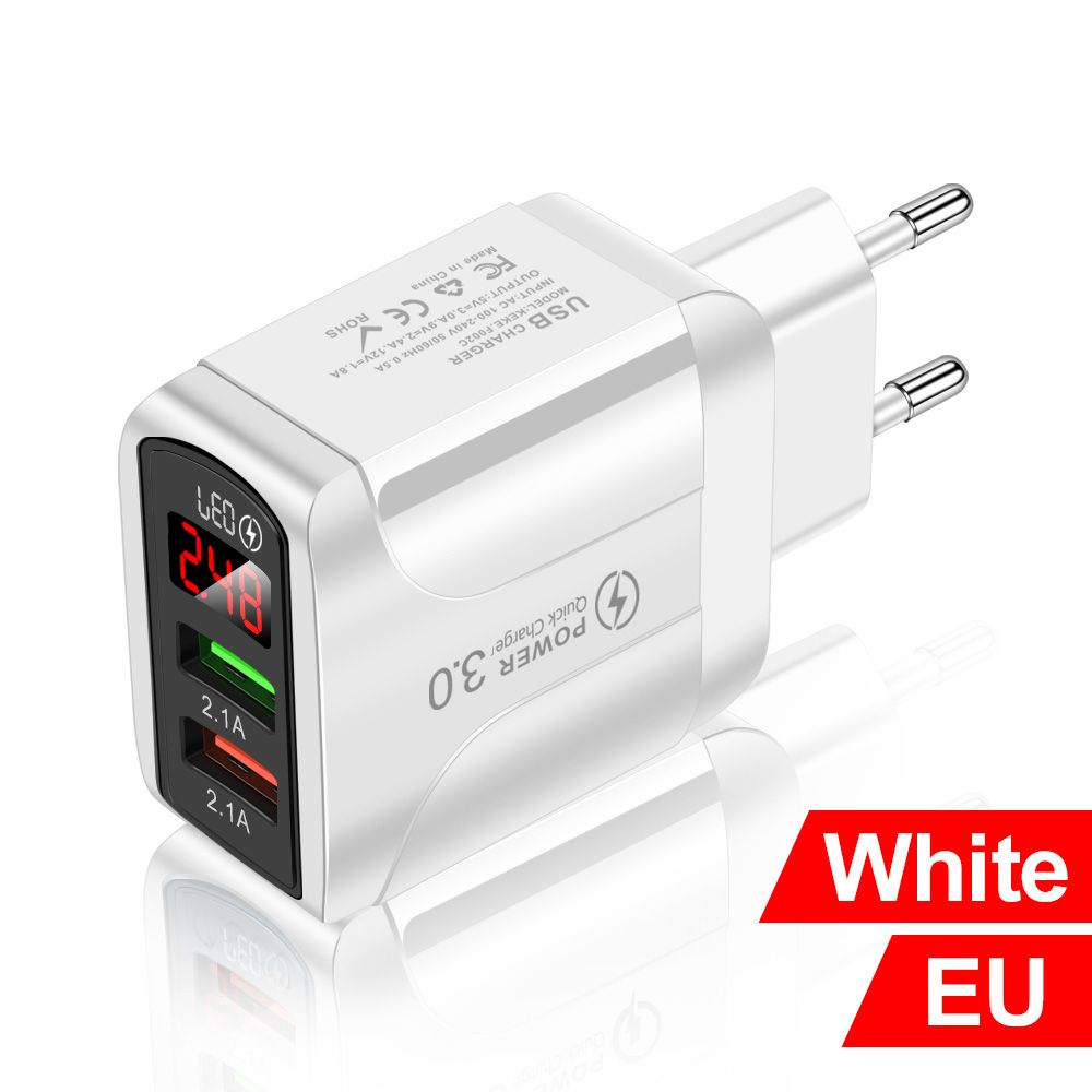 3A QC3.0 dual USB digital mobile phone charger with 2 ports US standard, European standard and British standard travel charging head Professional safety design