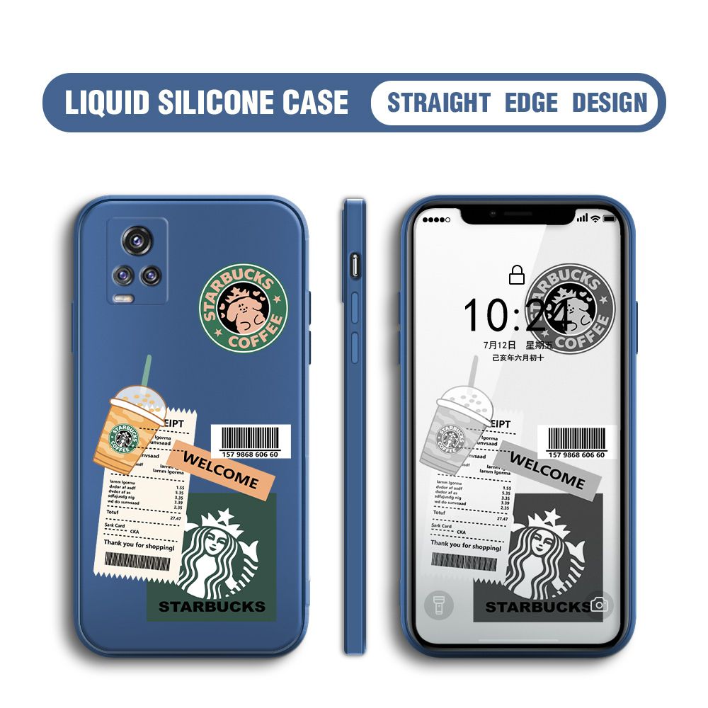 BILI for Vivo V20 Pro Back Cover Creative Coffee Order Receipt Multicolor Liquid Silicone Phone Case Soft Square Lens Protection Phone Cases