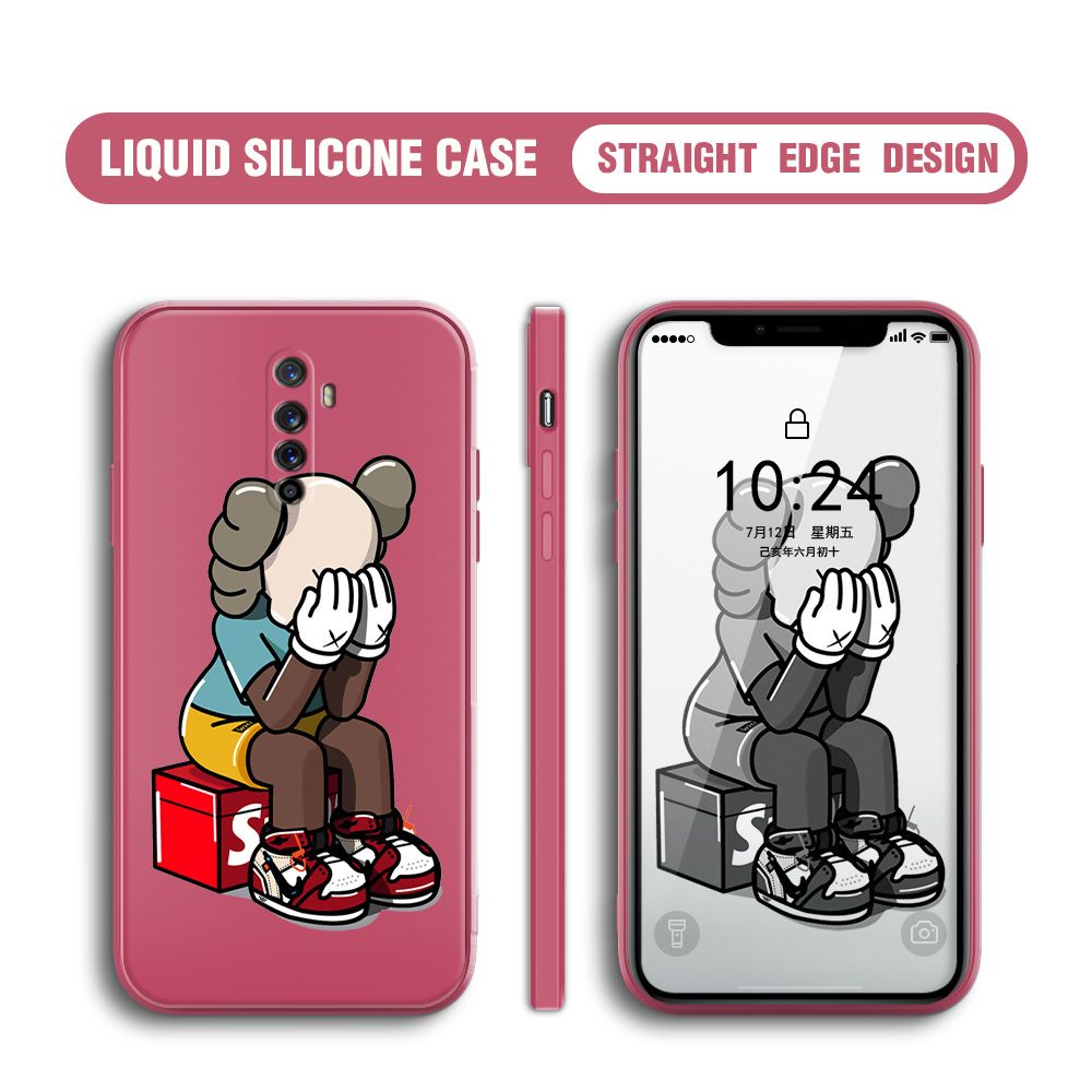 BILI for Realme X2 Pro / Reno Ace Back Cover Lonely Cry bear Multicolor Liquid Silicone Phone Case Soft Square Lens Protection Phone Cases