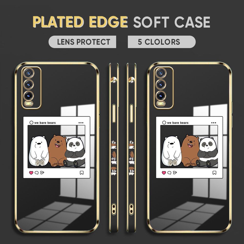 Luxury 6D Plating Case for Vivo Y20SG Phone Cases Cute Cartoon Anime Bears Side Print Soft Silicone Square Back Cover
