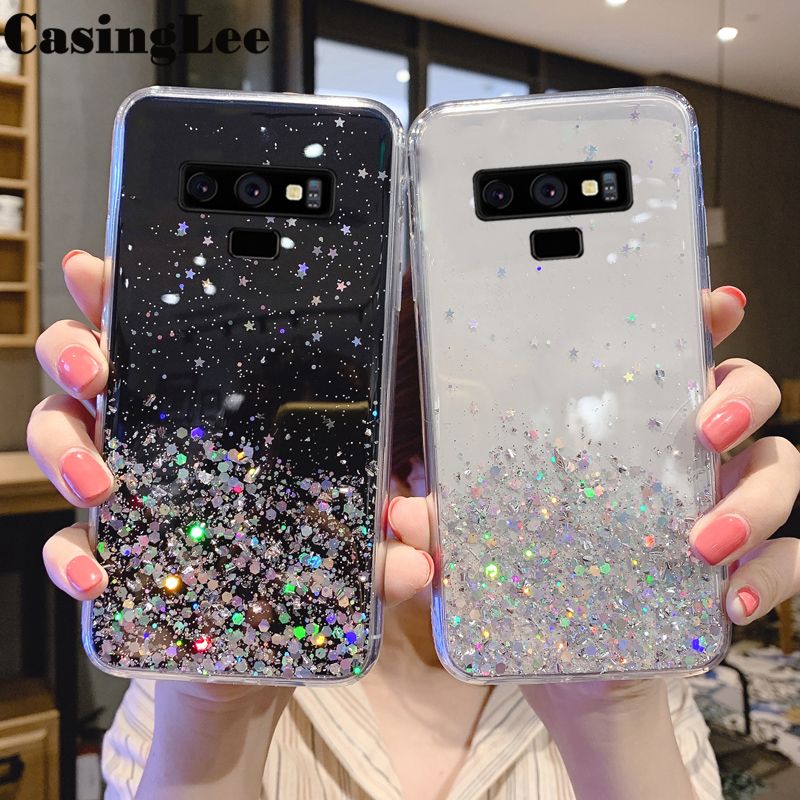 Casinglee For Samsung Galaxy Note 9 case Full Stars Moon Glitter Bling Sequins Cases for Samsung Note 9 Phone Cover Starry Sky Transparent Soft Back Cover