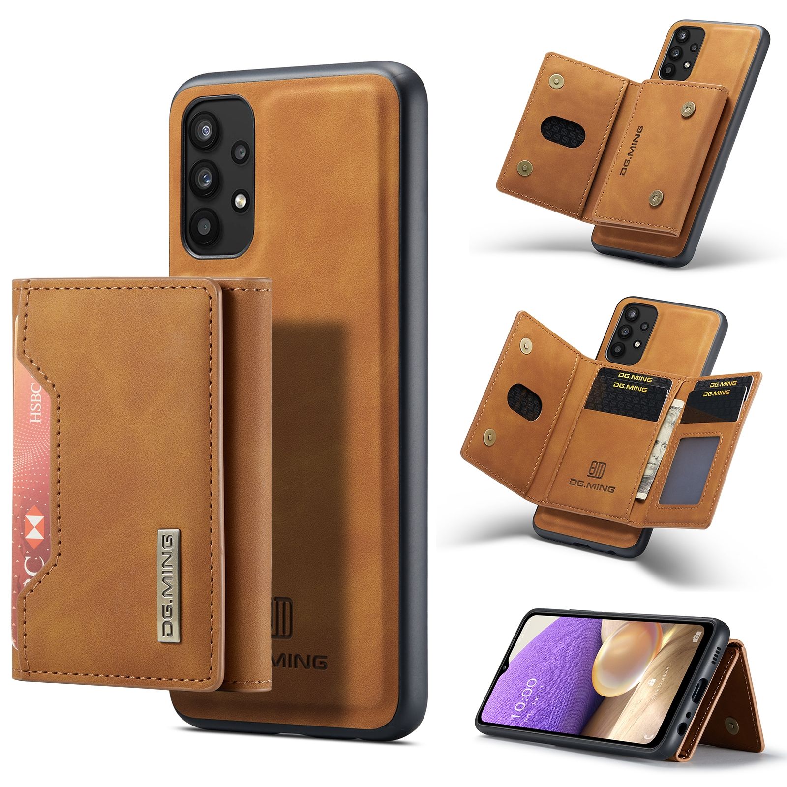 For Samsung Galaxy A32 5G DG.MING M2 Series 3-Fold Multi Card Bag + Magnetic Back Cover Shockproof Case with Wallet & Holder Function