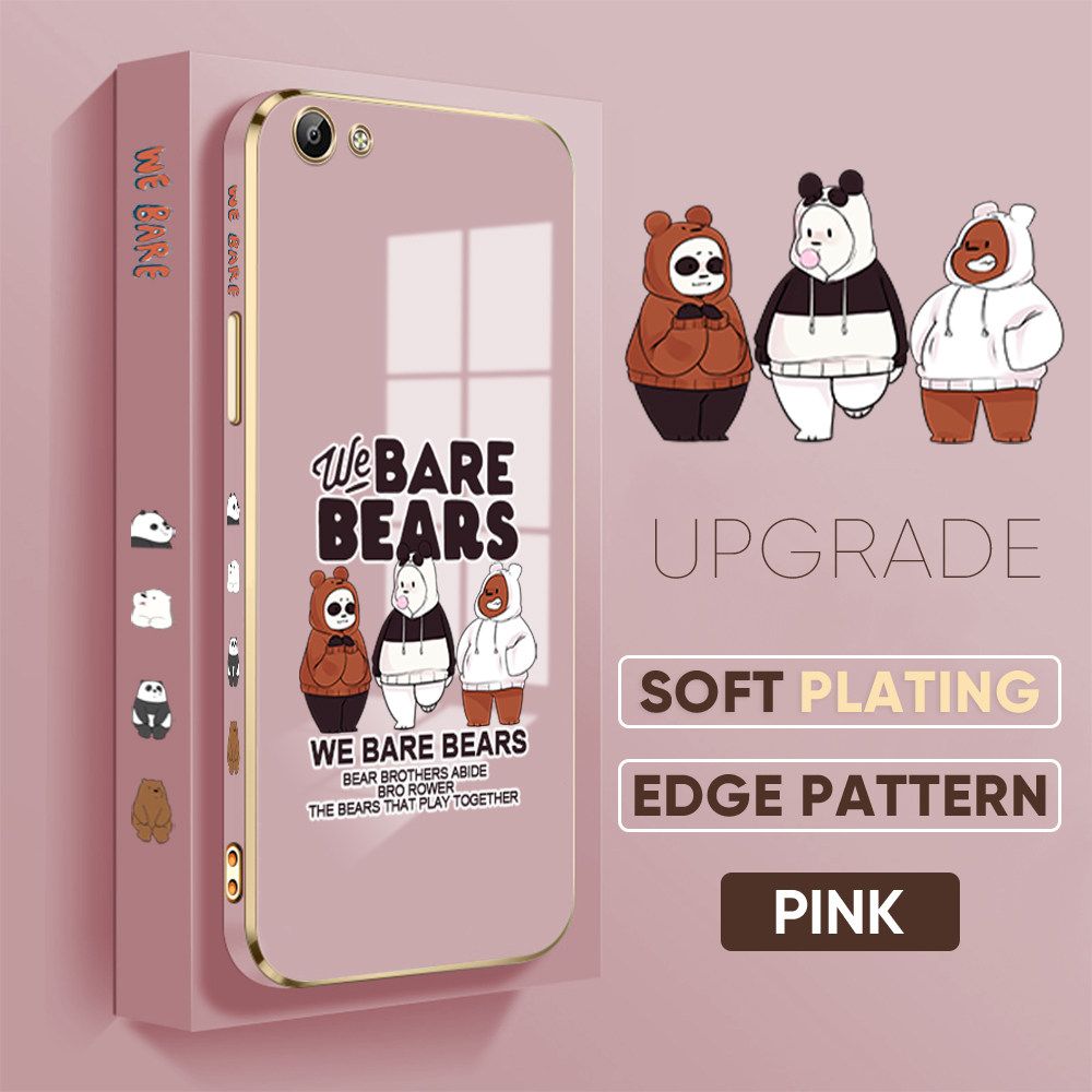 TA for Vivo Y65 / Y66 Back Cover + Free Lanyard Cute Three Bears Luxury 6D Plating Case Side Pattern Soft Silicone Square Phone Cases