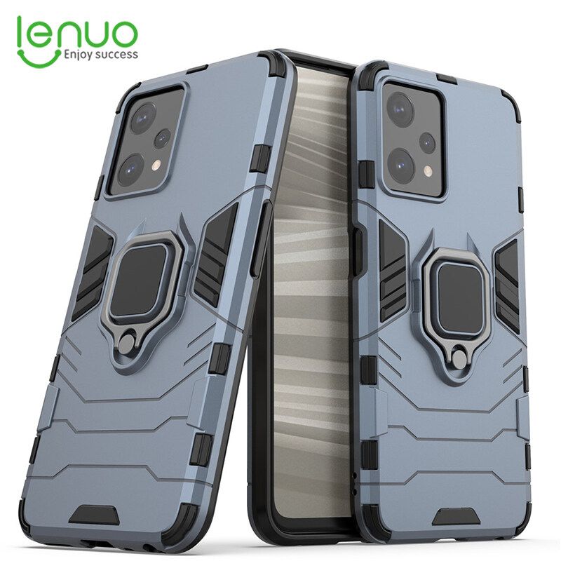 Lenuo Phone Case for Realme 9 Pro Silicone PC Metal Ring Holder Cover