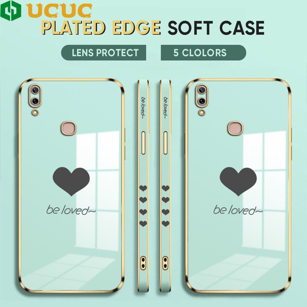 UCUC for Vivo Y85 V9 Z1 Z1i Back Cover + Free Lanyard Lover Heart Luxury 6D Plating Case Side Pattern Soft Silicone Square Phone Cases