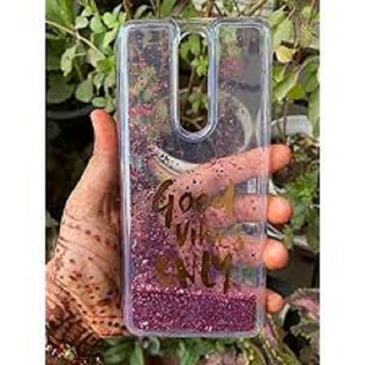 Sunny Fashion Good Vibes Only Designer Quicksand Moving Liquid Floating Waterfall Girls Soft TPU Mobile Back Case Cover for Xiaomi Redmi Mi K30 / Redmi Poco X2 (Running Glitter Sparkle Pink)