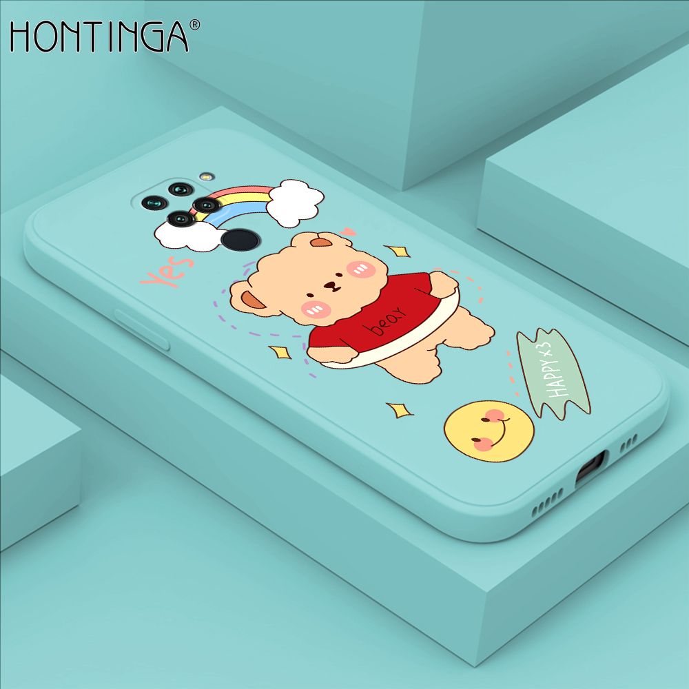 Hontinga for Redmi Note9 Case Lovely Cartoon Bear Phone Case Phone Case Soft Square Edge Silicone Cases Full Lens Cover Shockproof Protection Cover