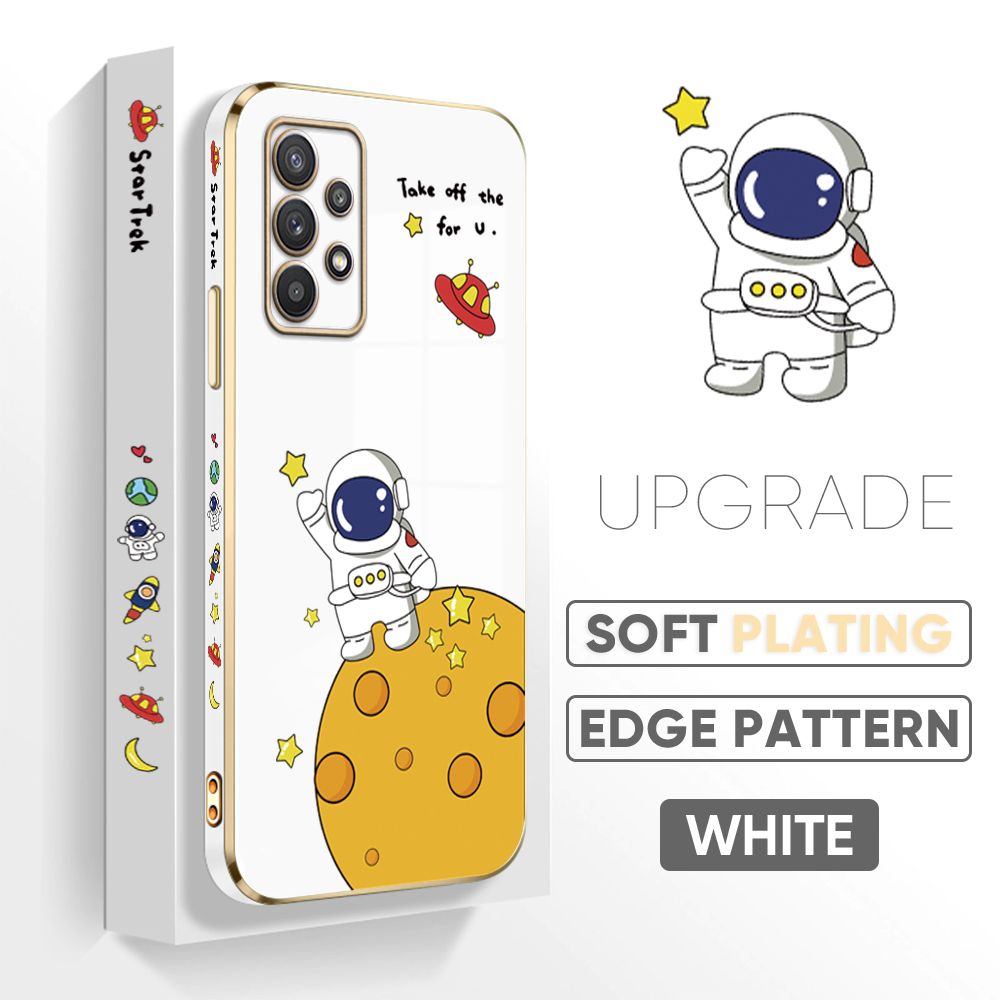 TA for Samsung Galaxy A32 5G Back Cover + Free Lanyard Planet Astronaut Luxury 6D Plating Case Side Pattern Soft Silicone Square Phone Cases