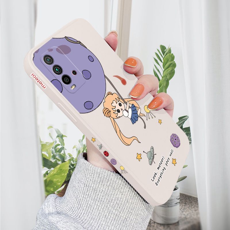 AMORVOR for Redmi 9T Back Cover Lovely Sailor Moon Side design Soft Case Liquid Silicone Phone Cases