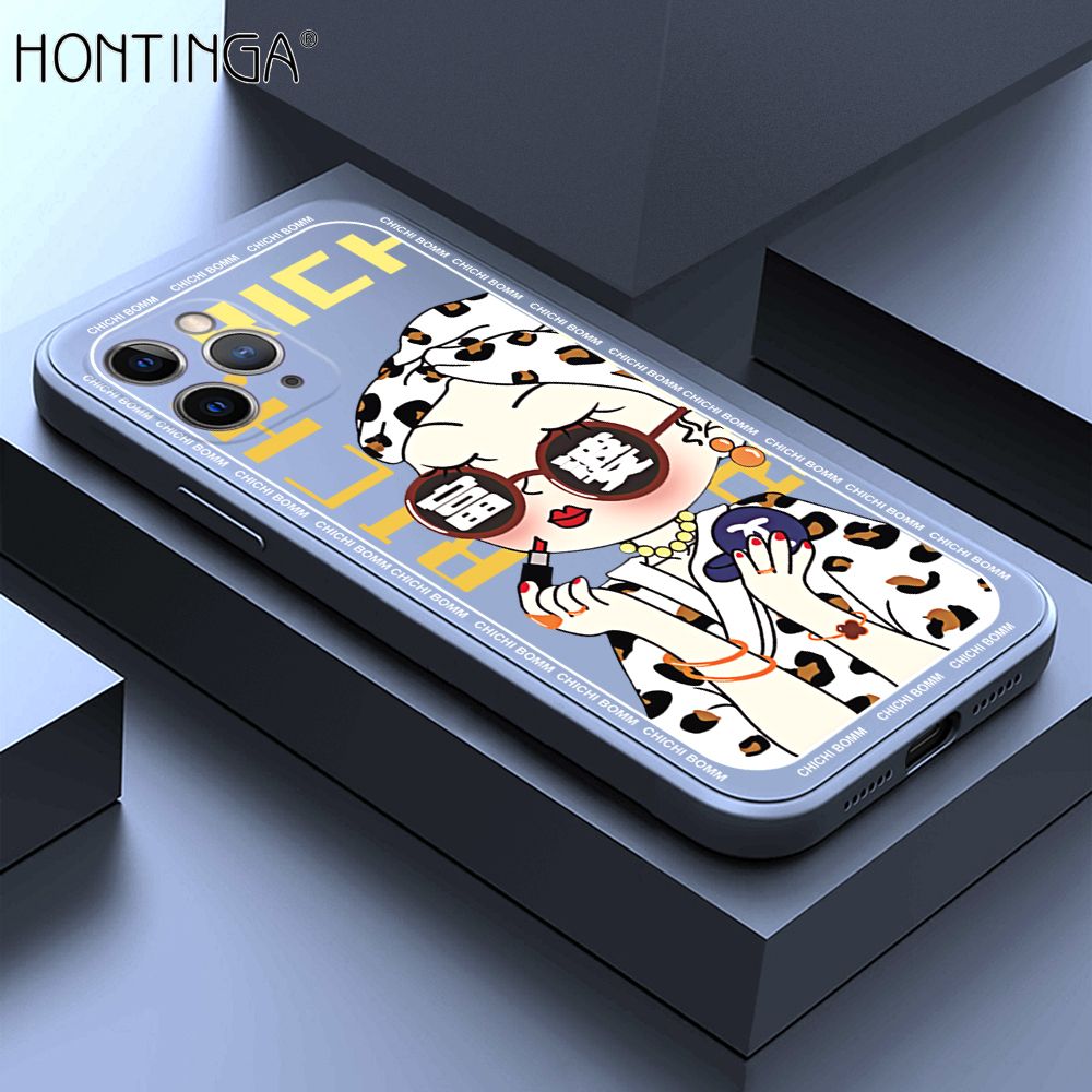 Hontinga for iPhone 11 Pro Case Fashion Sunglasses Rich Girl Phone Case Phone Case Soft Square Edge Silicone Cases Full Lens Cover Shockproof Protection Cover